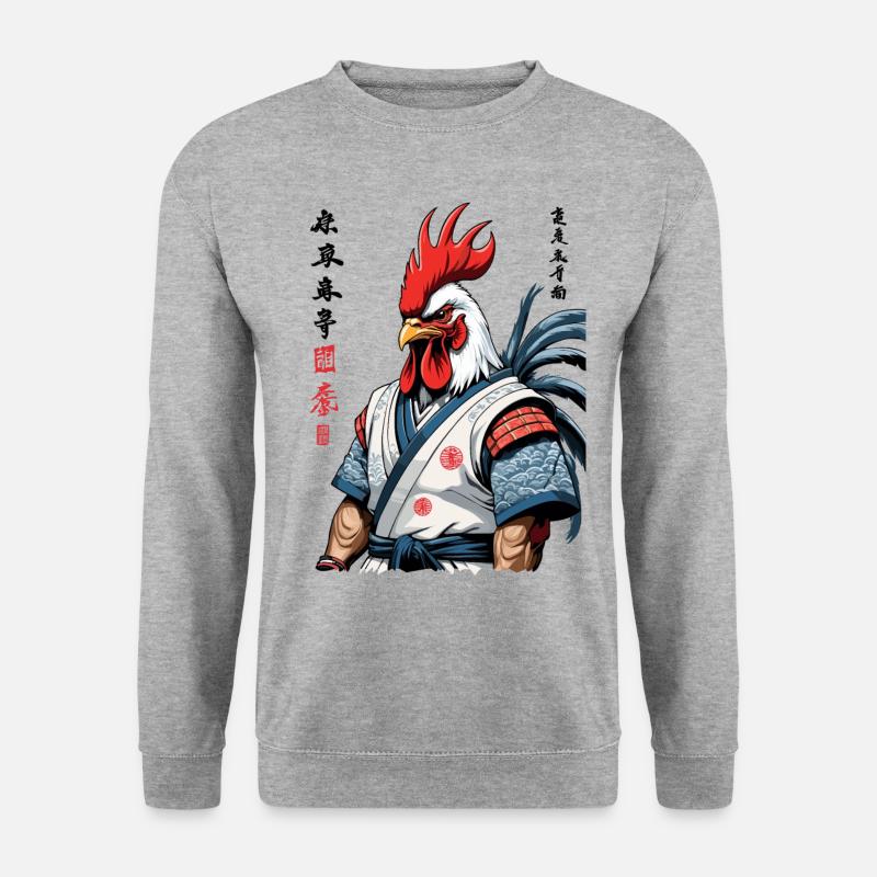 Samurai Ronin Hahn Kanji Streetwear Design - Unisex Pullover - Weißgrau meliert