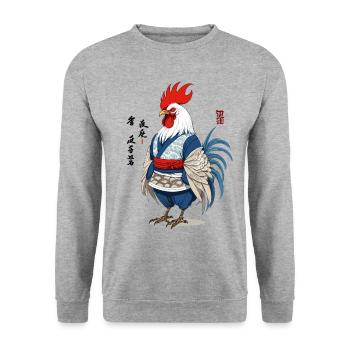Year of the Rooster Vintage Ukiyo-E Streetwear - Unisex Sweatshirt - salt & pepper - Front - Alina (178cm) & Michal (187cm)