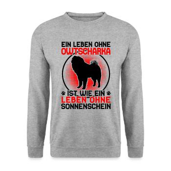 Owtscharka Leben ohne Kaukasischer Owtscharka - Unisex Pullover - Weißgrau meliert - Vorne - Alina (178cm) & Michal (187cm)