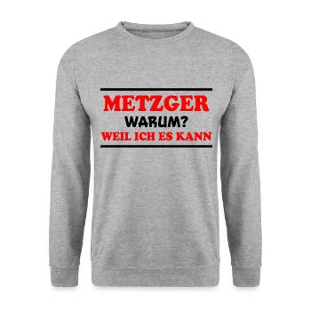 Metzger Spruch Fleischer Lustiges Metzger Geschenk - Unisex Pullover - Weißgrau meliert - Vorne - Alina (178cm) & Michal (187cm)