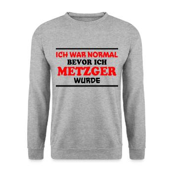 Metzger Spruch Fleischer Lustiges Metzger Geschenk - Unisex Pullover - Weißgrau meliert - Vorne - Alina (178cm) & Michal (187cm)