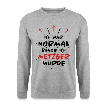 Metzger Spruch Fleischer Lustiges Metzger Geschenk - Unisex Pullover - Weißgrau meliert - Vorne - Alina (178cm) & Michal (187cm)