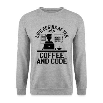 Café Codage Programmeur Codeur Développeur Nerd Coff - Sweat-shirt Unisexe - gris chiné - Devant - Alina (178cm) & Michal (187cm)