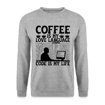 Kaffee-Codierung Programmierer Programmierer Entwickler Nerd Coff - Unisex Pullover - Weißgrau meliert - Vorne - Alina (178cm) & Michal (187cm)