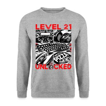 Geburtstag Level 21 freigeschaltet Gaming & Zocker - Unisex Pullover - Weißgrau meliert - Vorne - Alina (178cm) & Michal (187cm)