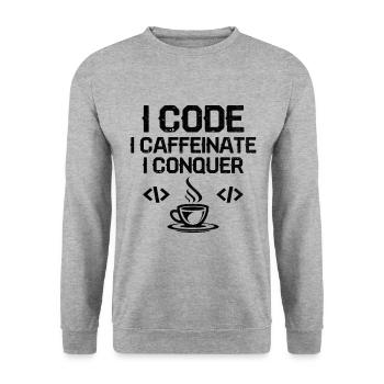 Café Codage Programmeur Codeur Développeur Nerd Coff - Sweat-shirt Unisexe - gris chiné - Devant - Alina (178cm) & Michal (187cm)