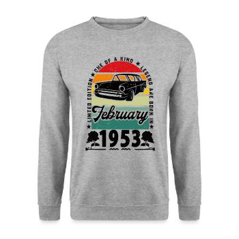 Geburtstag Februar 1953, Jahrgang Februar 1953. - Unisex Pullover - Weißgrau meliert - Vorne - Alina (178cm) & Michal (187cm)