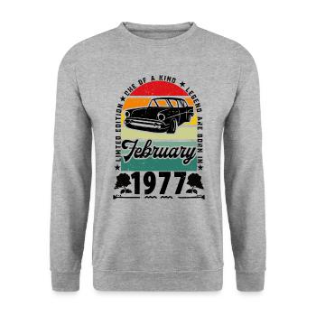 Anniversaire février 1977, Vintage février 1977. - Sweat-shirt Unisexe - gris chiné - Devant - Alina (178cm) & Michal (187cm)