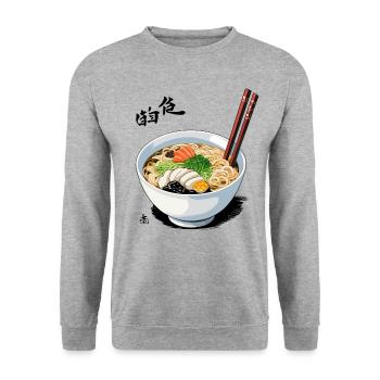 Vintage Japan Ramen Miso Udon Suppe Streetwear - Unisex Pullover - Weißgrau meliert - Vorne - Alina (178cm) & Michal (187cm)