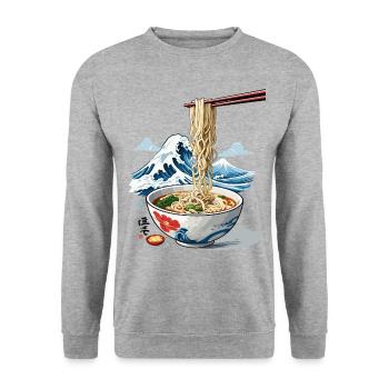 Ukiyo-E Ramen Wave Vintage Ukiyo-E Japan Design - Unisex Sweatshirt - salt & pepper - Front - Alina (178cm) & Michal (187cm)