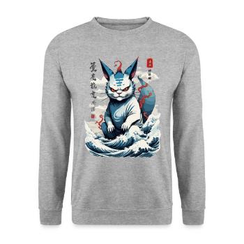 Kawaii Monster Cat Yokai Vintage Cat Design - Unisex Sweatshirt - salt & pepper - Front - Alina (178cm) & Michal (187cm)