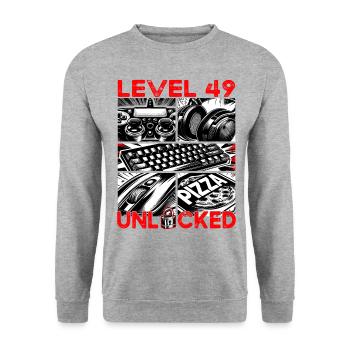 Geburtstag Level 49 freigeschaltet Gaming & Zocker - Unisex Pullover - Weißgrau meliert - Vorne - Alina (178cm) & Michal (187cm)