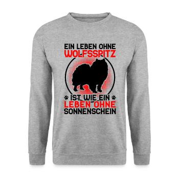 Leben ohne Wolfsspitz Deutscher Wolfsspitz - Unisex Pullover - Weißgrau meliert - Vorne - Alina (178cm) & Michal (187cm)