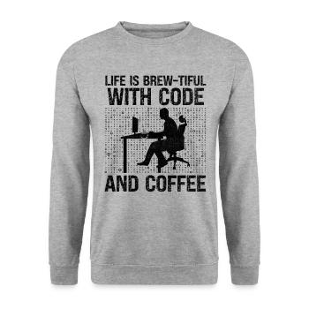 Café Codage Programmeur Codeur Développeur Nerd Coff - Sweat-shirt Unisexe - gris chiné - Devant - Alina (178cm) & Michal (187cm)