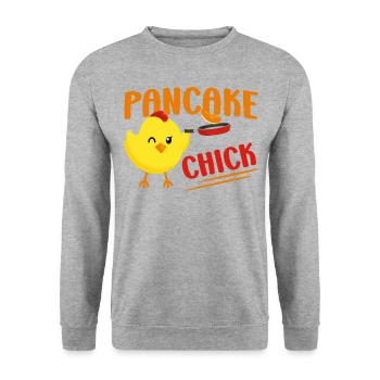 Pancake Lover Kids Chicken Girl - Unisex Pullover - Weißgrau meliert - Vorne - Alina (178cm) & Michal (187cm)