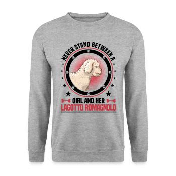 Mädchen und ihr Lagotto Romagnolo Wasserhund - Unisex Pullover - Weißgrau meliert - Vorne - Alina (178cm) & Michal (187cm)