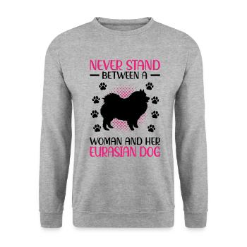 Woman and her Eurasier Eurasian Spitz - Unisex Sweatshirt - salt & pepper - Front - Alina (178cm) & Michal (187cm)
