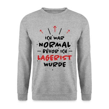 Lagerist Spruch Logistik Lustige Lagerist Geschenk - Unisex Pullover - Weißgrau meliert - Vorne - Alina (178cm) & Michal (187cm)