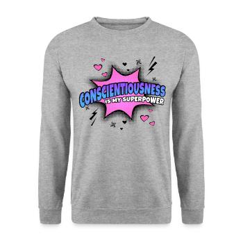 Conscientiousness is my superpower - Unisex Sweatshirt - salt & pepper - Front - Alina (178cm) & Michal (187cm)
