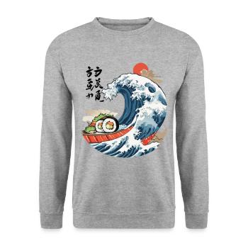 Sushi Ukiyo-E Welle Retro Japan Kunst - Unisex Pullover - Weißgrau meliert - Vorne - Alina (178cm) & Michal (187cm)