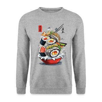Sushi Ukiyo-E Japon Esthétique Vintage Food Design - Sweat-shirt Unisexe - gris chiné - Devant - Alina (178cm) & Michal (187cm)