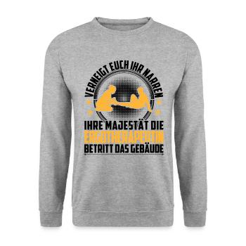 L’ergothérapeute entre dans un bâtiment Ergothérapie - Sweat-shirt Unisexe - gris chiné - Devant - Alina (178cm) & Michal (187cm)