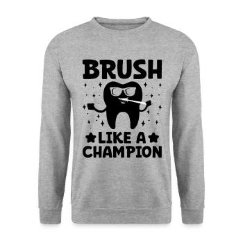 Bürsten wie ein Champion Zahnarzt Zahnheilkunde Höhle - Unisex Pullover - Weißgrau meliert - Vorne - Alina (178cm) & Michal (187cm)