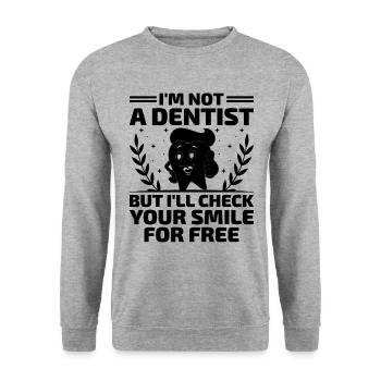 Ich bin kein Zahnarzt, aber ich werde Ihr Lächeln auf Fr überprüfen - Unisex Pullover - Weißgrau meliert - Vorne - Alina (178cm) & Michal (187cm)