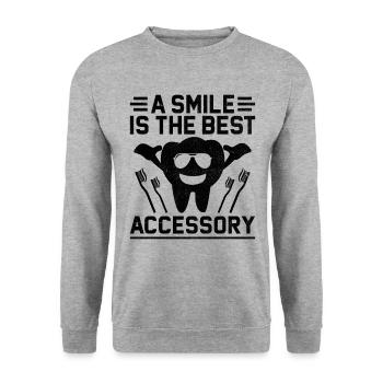 Lächeln ist das beste Zubehör Zahnarzt Zahnarzt - Unisex Pullover - Weißgrau meliert - Vorne - Alina (178cm) & Michal (187cm)