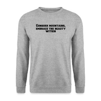 Wandern - Conquer mountains, embrace the beauty - Unisex Pullover - Weißgrau meliert - Vorne - Alina (178cm) & Michal (187cm)