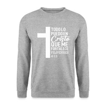 Todo Lo Puedo En Cristo bible verse Filipenses 4:1 - Unisex Pullover - Weißgrau meliert - Vorne - Alina (178cm) & Michal (187cm)