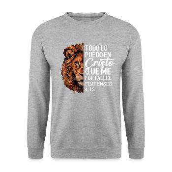 Todo Lo Puedo En Cristo bible verse Filipenses 4:1 - Unisex Pullover - Weißgrau meliert - Vorne - Alina (178cm) & Michal (187cm)