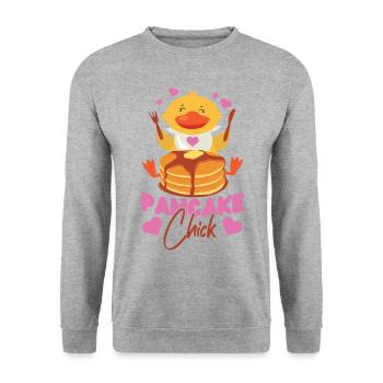 Pancake Lover Kids Chicken Girl - Unisex Pullover - Weißgrau meliert - Vorne - Alina (178cm) & Michal (187cm)