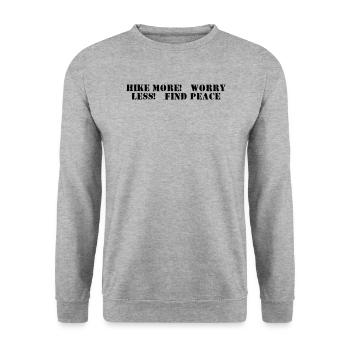 Wandern - Hike more, worry less, find peace - Unisex Pullover - Weißgrau meliert - Vorne - Alina (178cm) & Michal (187cm)