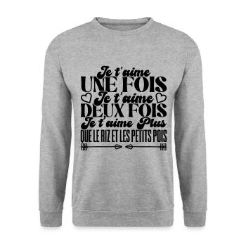 Ich liebe dich einmal, ich liebe dich zweimal - Unisex Pullover - Weißgrau meliert - Vorne - Alina (178cm) & Michal (187cm)