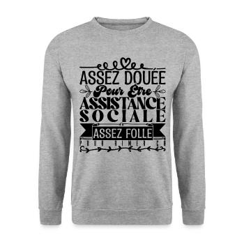 Cadeau Assistante Sociale. Parfaite Assistante. - Sweat-shirt Unisexe - gris chiné - Devant - Alina (178cm) & Michal (187cm)