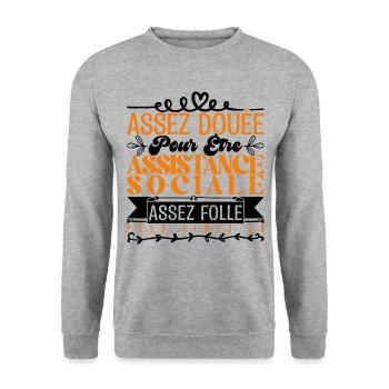 Cadeau Assistante Sociale. Parfaite Assistante. - Sweat-shirt Unisexe - gris chiné - Devant - Alina (178cm) & Michal (187cm)