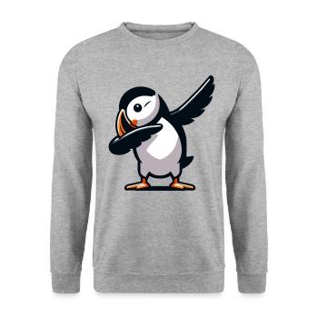 Papageientaucher, Dabbing, Vogel - Unisex Pullover - Weißgrau meliert - Vorne - Alina (178cm) & Michal (187cm)