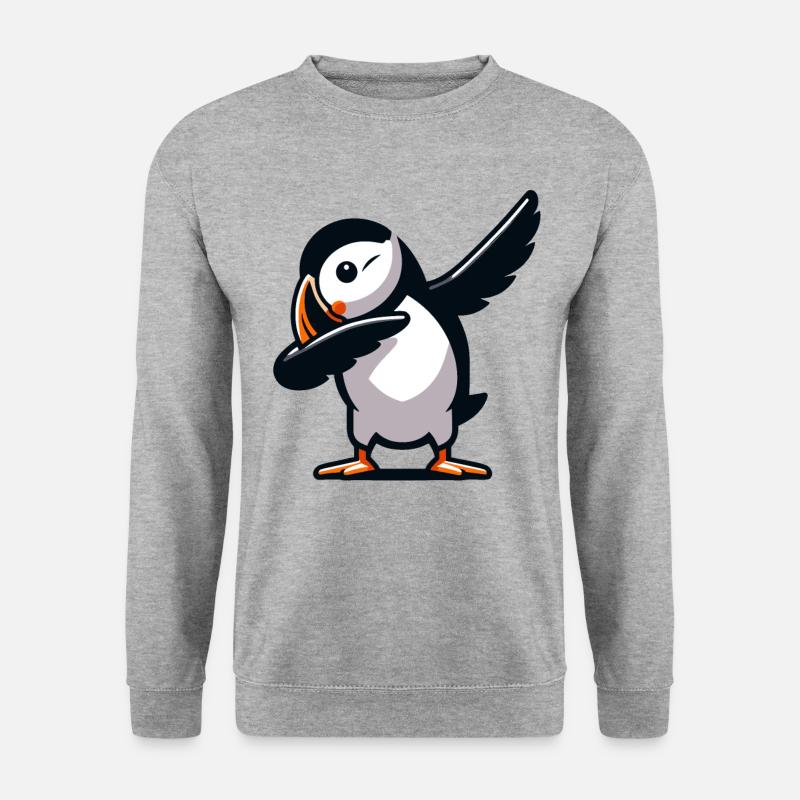 Papageientaucher, Dabbing, Vogel - Unisex Pullover - Weißgrau meliert