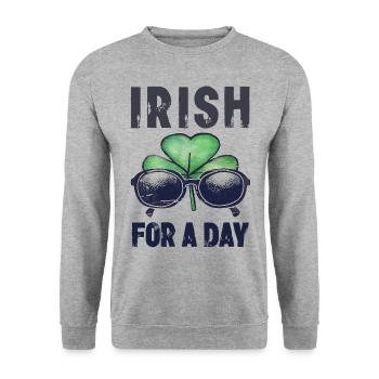 Irish For A Day Funny Shamrock Kleeblatt - Unisex Sweatshirt - salt & pepper - Front - Alina (178cm) & Michal (187cm)