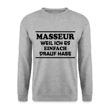 Masseur Spruch Massage Lustiges Masseur Geschenk - Unisex Pullover - Weißgrau meliert - Vorne - Alina (178cm) & Michal (187cm)