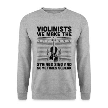 Geiger, wir bringen die Saiten zum Singen und manchmal - Unisex Pullover - Weißgrau meliert - Vorne - Alina (178cm) & Michal (187cm)
