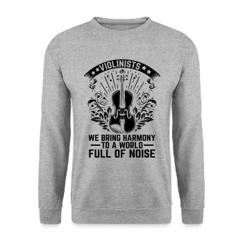 Geiger: Wir bringen Harmonie in eine Welt voller Noi - Unisex Pullover - Weißgrau meliert - Vorne - Alina (178cm) & Michal (187cm)