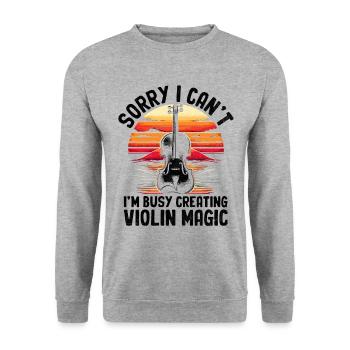 Tut mir leid, dass ich nicht kann, ich bin damit beschäftigt, Violin Magic Violi zu kreieren - Unisex Pullover - Weißgrau meliert - Vorne - Alina (178cm) & Michal (187cm)
