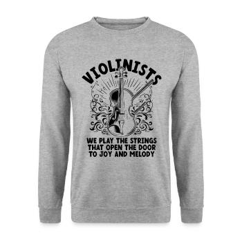 Violonistes Nous jouons Les cordes qui ouvrent la porte - Sweat-shirt Unisexe - gris chiné - Devant - Alina (178cm) & Michal (187cm)