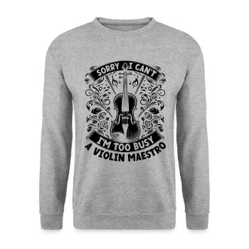 Tut mir leid, ich kann nicht, ich bin zu beschäftigt Eine Violine Maestro Violine - Unisex Pullover - Weißgrau meliert - Vorne - Alina (178cm) & Michal (187cm)