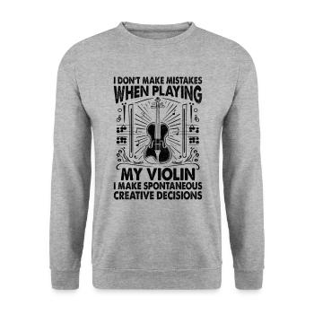 Ich mache keine Fehler, wenn ich meine Geigenbratsche spiele - Unisex Pullover - Weißgrau meliert - Vorne - Alina (178cm) & Michal (187cm)