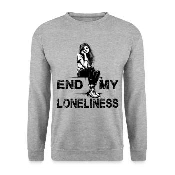 Slogon für Frauen Beende meine Einsamkeit - Unisex Pullover - Weißgrau meliert - Vorne - Alina (178cm) & Michal (187cm)