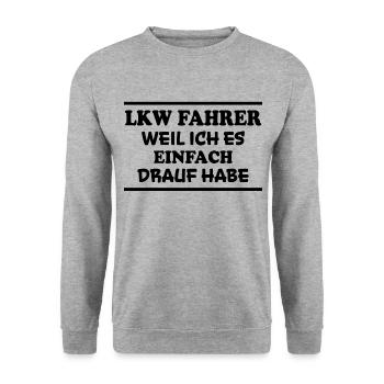 LKW Fahrer Spruch Job Lustiges LKW Fahrer Geschenk - Unisex Pullover - Weißgrau meliert - Vorne - Alina (178cm) & Michal (187cm)