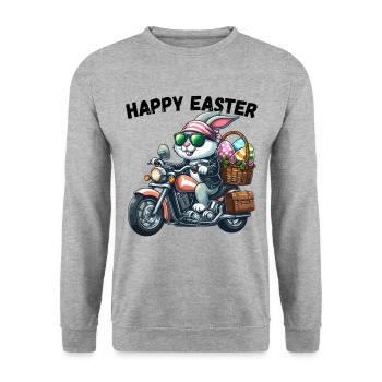 Happy Easter Bunny Motorcycle Cool Biker Easter Bunny - Unisex Sweatshirt - salt & pepper - Front - Alina (178cm) & Michal (187cm)